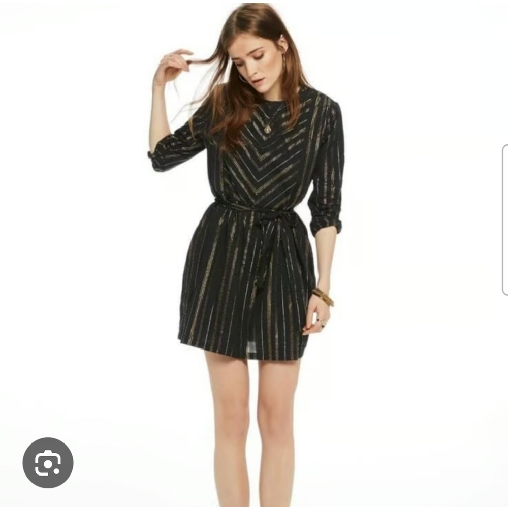 Scotch & Soda Black Long Sleeve Striped Tie-Waist Dress